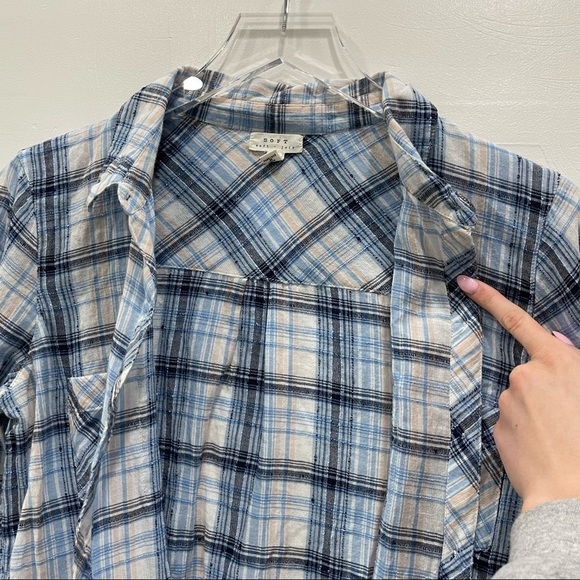 Soft Joie Plaid Button Up Shirt Lightweight XS Blue Black Textured - Picture 14 of 14